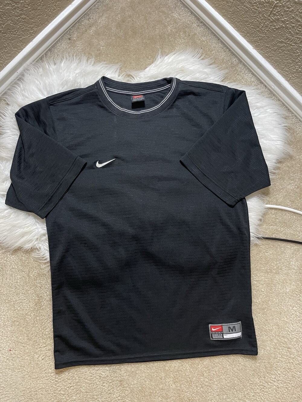 VTG Nike Soccer Jersey Men’s M Black Embroidered Swoosh Y2K USA Training Shirt